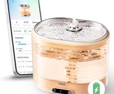 Enabot ROLA Water Fountain: Stainless Steel Tray, Induction Wireless Water Pump, Battery-Operated, Phone App, 5x free filters