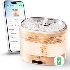 Enabot ROLA Water Fountain: Stainless Steel Tray, Induction Wireless Water Pump, Battery-Operated, Phone App, 5x free filters