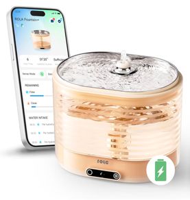 Enabot ROLA Water Fountain: Stainless Steel Tray, Induction Wireless Water Pump, Battery-Operated, Phone App, 5x free filters