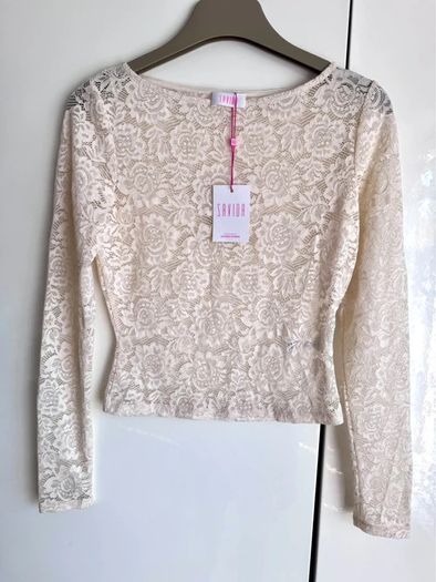 Savida Cream Lace Long Sleeve Top - Size SMALL