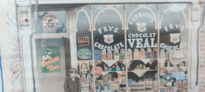 Old advertising shop front picture print ,different brands for sale, in the shop,nice for any home bar or man cave pub restaurant etc,,buyer collects thank you,, rather buyer collects with the glass ,sold as is ,,see pictures for condition