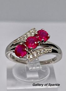 African Ruby & Natural Zircon Bypass Ring in Platinum Overlay Sterling Silver