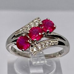 African Ruby & Natural Zircon Bypass Ring in Platinum Overlay Sterling Silver