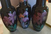 Vintage Japanese Black Porcelain Vase with Flowers each 30.00 euro or all 3 for 85.00 euro. stamped.