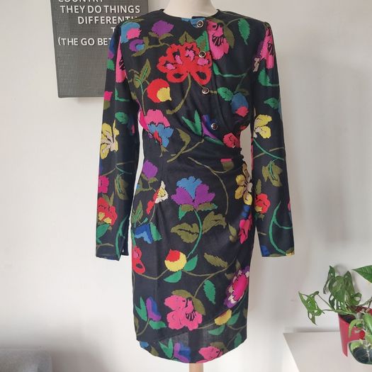 VINTAGE 1980s designer Emanuel Ungaro floral wool blend wiggle dress Made in Italy XS S 8
