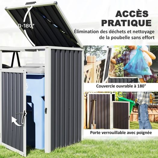 Shelter for 2 x 240 L Bins Outdoor Bin Cover 180 Lift-Up Lid Galvanized Steel 146x81x122cm Dark Gray