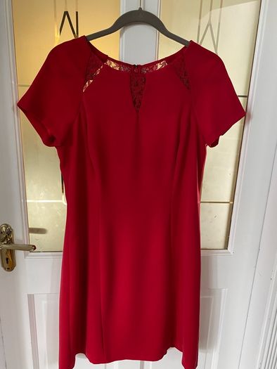 Coast dress, red with lace inset detail, Size 14, above-knee length, VGC