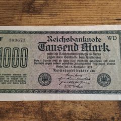 German Empire, 1000 Mark 1922 Banknote, 15 September 1922, almost uncirculated - free standard postage
