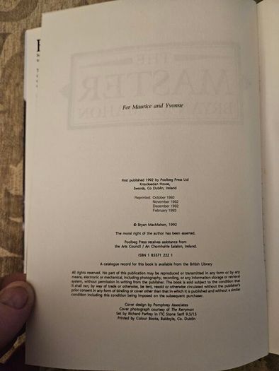 The Master. Bryan Macmahon. First Edition Hardback With Dustjacket In Good Condition.  See Photos For Same.