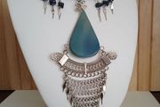 A Bold Tribal Style Statement Necklace  Blue Agate Pendant