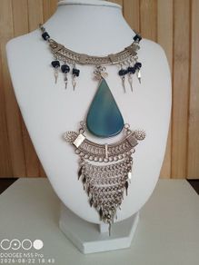 A Bold Tribal Style Statement Necklace  Blue Agate Pendant