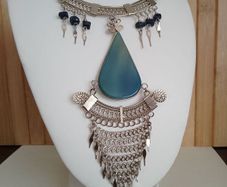 A Bold Tribal Style Statement Necklace  Blue Agate Pendant