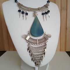 A Bold Tribal Style Statement Necklace  Blue Agate Pendant