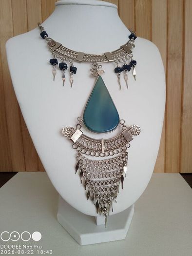 A Bold Tribal Style Statement Necklace  Blue Agate Pendant