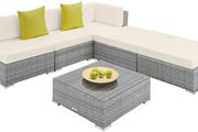 Aluminium Polyrattan Lounge Set with Glass Table, Sofa Table Set, for Garden, Balcony and Patio, Includes Cushions