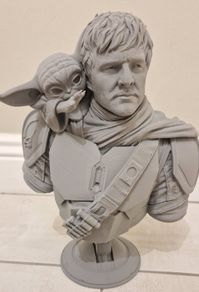 3D Printed Statue Bust (Unpainted) - Mando & Grogu