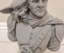 3D Printed Statue Bust (Unpainted) - Mando & Grogu