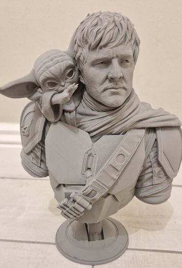 3D Printed Statue Bust (Unpainted) - Mando & Grogu