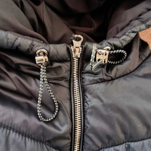Black Hooded Multi-Zipped Puffer Jacket by Bershka Size L