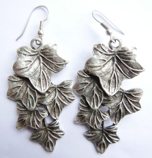 Poison ivy leaf earrings silver plated oxidized ivy leaf jewelry poison ivy antique look large silver