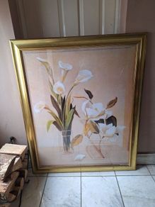Large framed print of flowers in vases