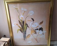 Large framed print of flowers in vases