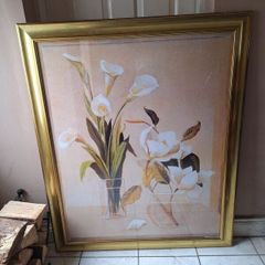 Large framed print of flowers in vases