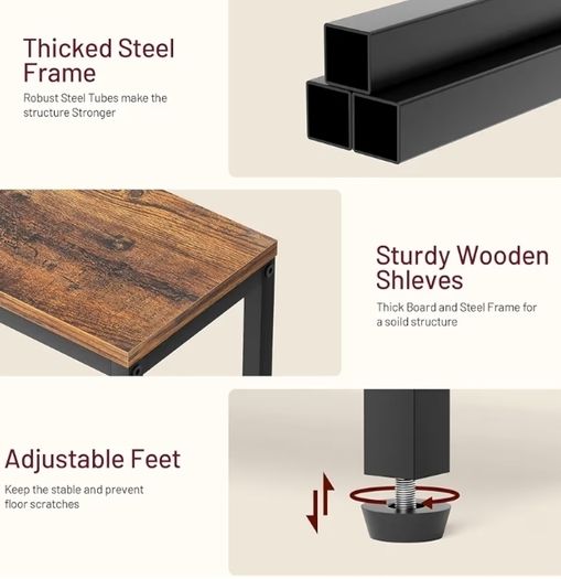 2-Tier End Table for Living Room, Narrow Beside Table for Bedroom, Sofa, Couch, Rustic Brown and Classic Black