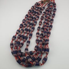 Antique Venetian Style Blue Feather Desgin & Venetian WhiteHeart Glass Beads Necklace