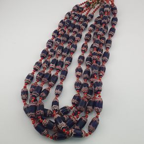 Antique Venetian Style Blue Feather Desgin & Venetian WhiteHeart Glass Beads Necklace