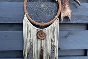 Sacred Antler Dream Catcher Portal with Pheasant Feathers, Olive Wood Spiral and Fig Tree Beads