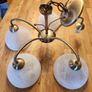 Milanese 5Lt Pendant Light - Antique Brass Metal & Alabaster Glass Image 6