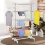 4-Layer Folding Cloth Rail, Adjustable Garment Rack with Wheels for Bedroom, Balcony, Silver Image 3