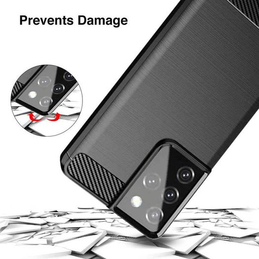 For Samsung Galaxy S21 Ultra Case Cover Carbon Fiber Design Shockproof Black New - FHT34SMK3