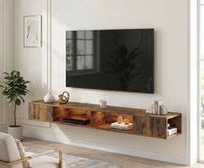 Floating industrial Wall Mounted TV Stand with RGB LED Lights