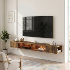 Floating industrial Wall Mounted TV Stand with RGB LED Lights