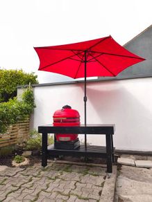 24" Ceramic Kamado & Custom Outdoor Table with integrated Parasol.