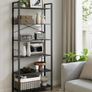 Bookcase with 6 levels in industrial design oak rustic brown  black walnut Image 9