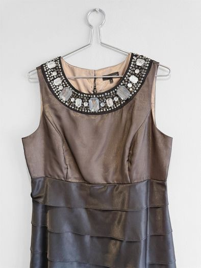 Pre Owned Next Bronze & Brown Embellished Tiered Cocktail Dress