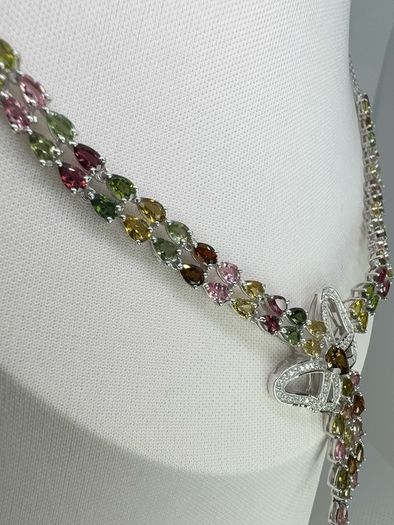 Silver Multi Tourmaline & Zircon Butterfly Lariat