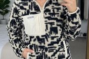 Columbia Womans West Bend Black Cream Abstract Dark Stone Highland Tonal Print Sherpa Fleece Half Zip Pullover Size L