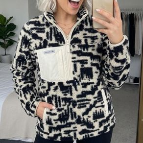 Columbia Womans West Bend Black Cream Abstract Dark Stone Highland Tonal Print Sherpa Fleece Half Zip Pullover Size L