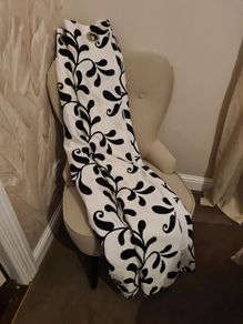 Black and white damask satin and velvet curtains