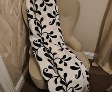 Black and white damask satin and velvet curtains