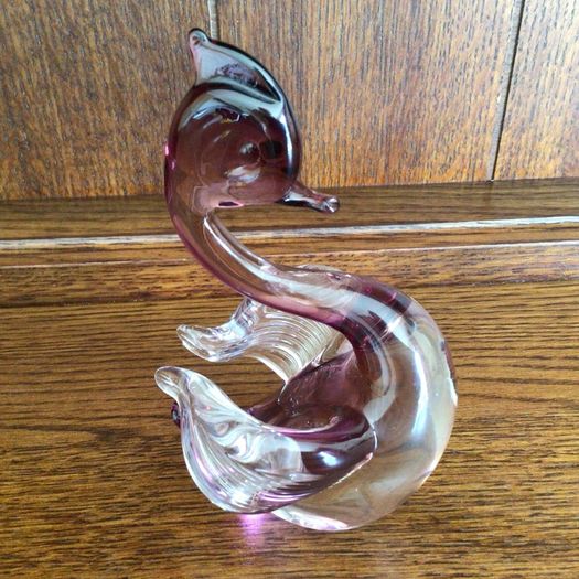 Art Glass Amethyst and Clear Glass Swan