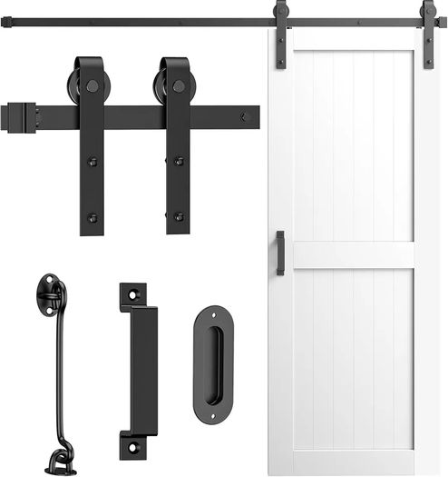 5FT/152cm Sliding Barn Door Hardware Track Kit, Flat Track System, Closet Rail, Sliding Door Track, J Shape Hanger
