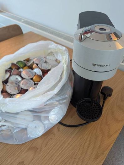 Nespresso Vertuo Coffee Machine with 131 pods.
