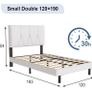 Small Double Bed Frame, White, Upholstered Wooden Slat Bed Frame with Headboard Image 2