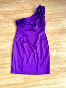 Apart Glamour Purple Satin One-Shoulder Occasion Dress - Size 14