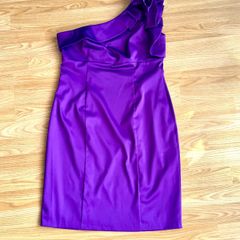 Apart Glamour Purple Satin One-Shoulder Occasion Dress - Size 14